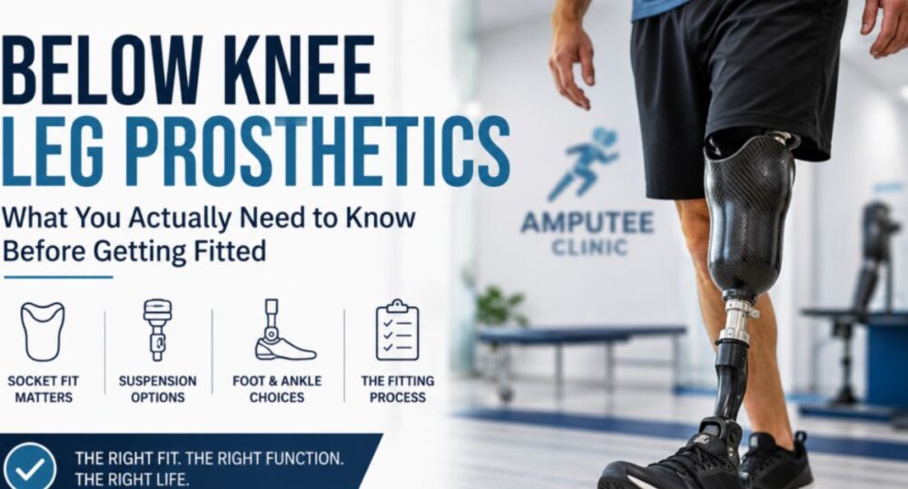 Below knee leg prosthetic in a modern clinical setting